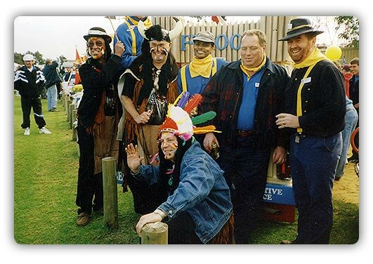 F Troopers and Fakawe Tribe relaxing before the 1997 Variety Club Bash 